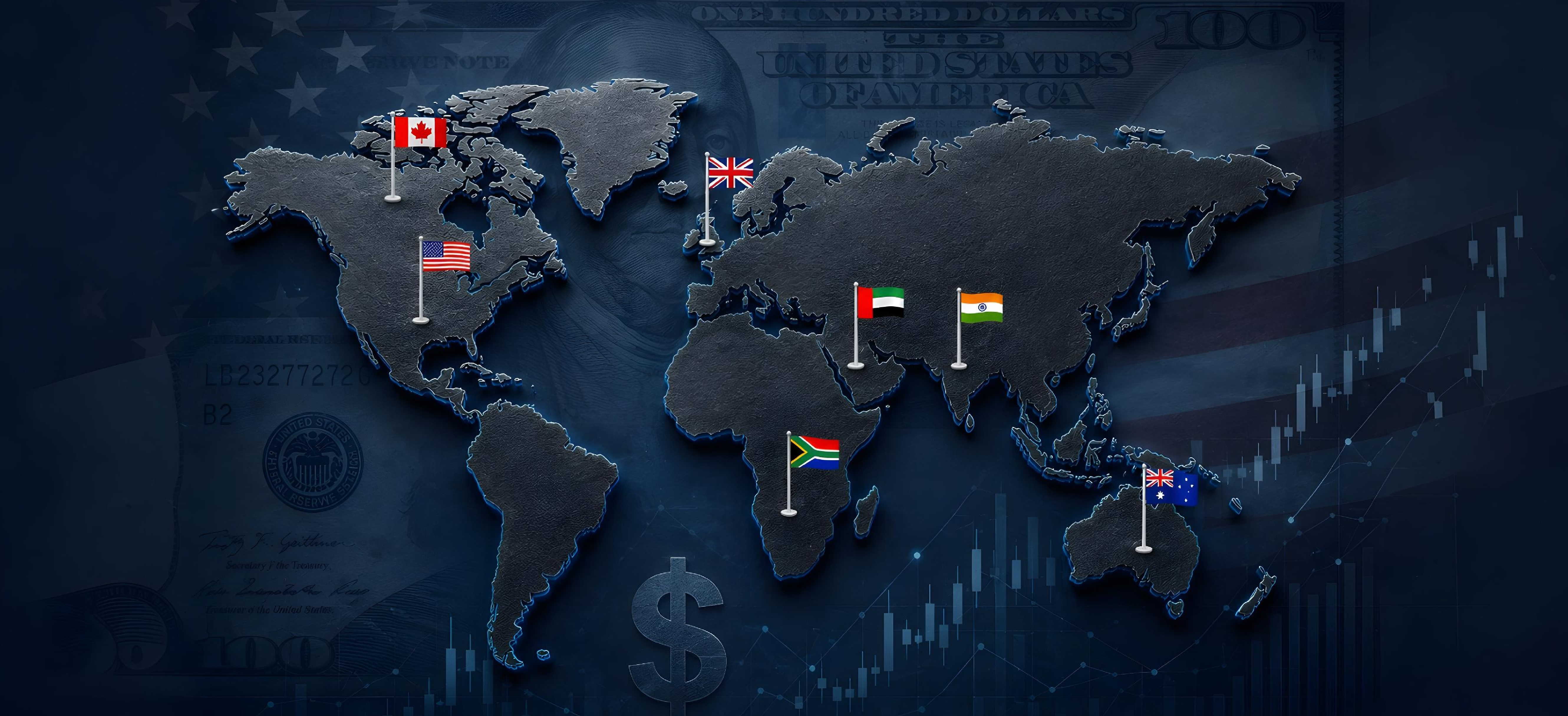 Global map showing ADAS Globus region-based accounting and international compliance network